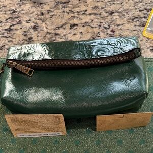 Patricia Nash Forest Green Embossed Leather Wristlet